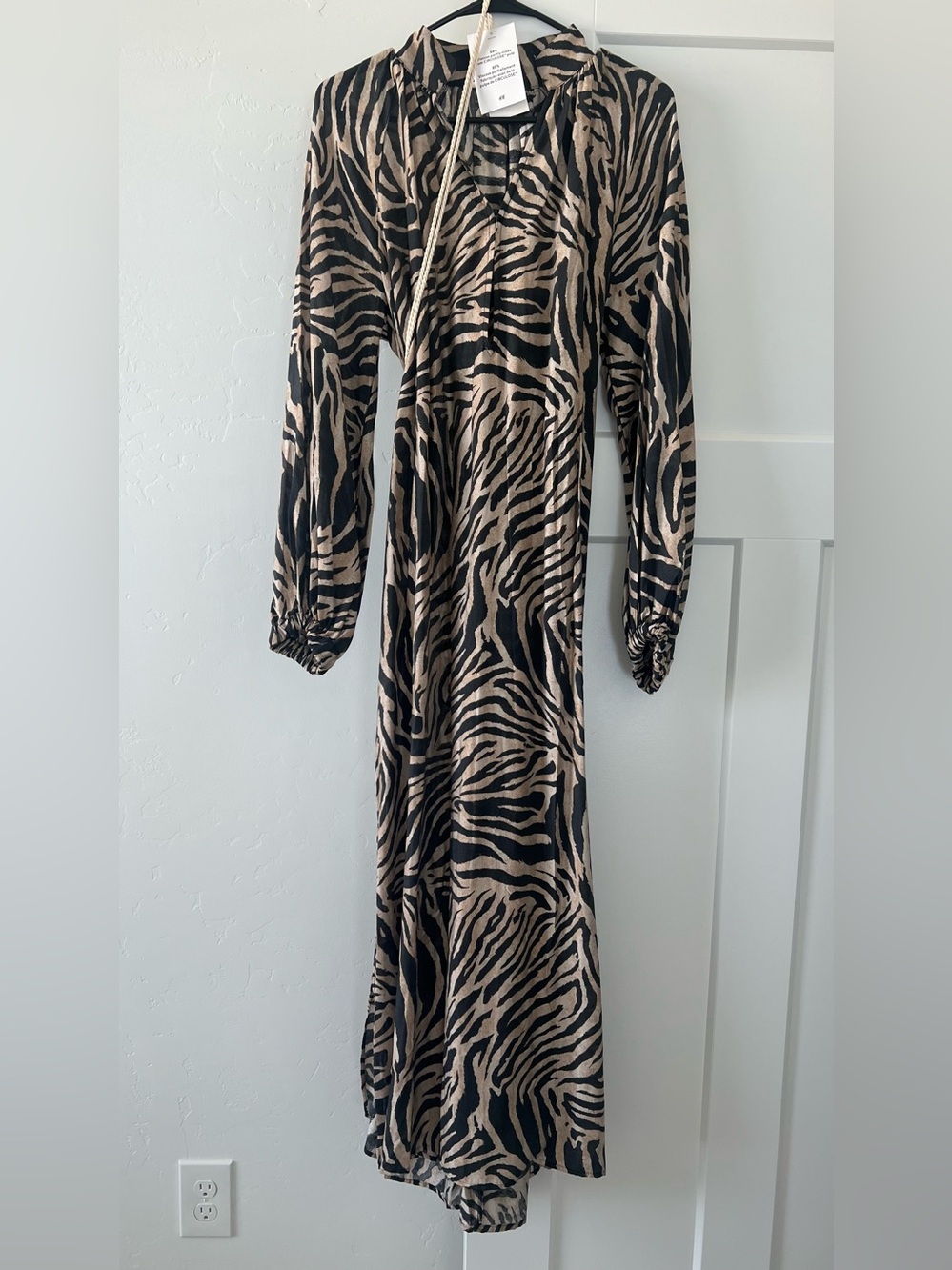 H&M Long Sleeve Zebra-Print Maxi Dress in Black & Tan